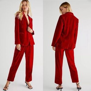 MINKPINK Velvet Injection Pant Suit in Red - XS